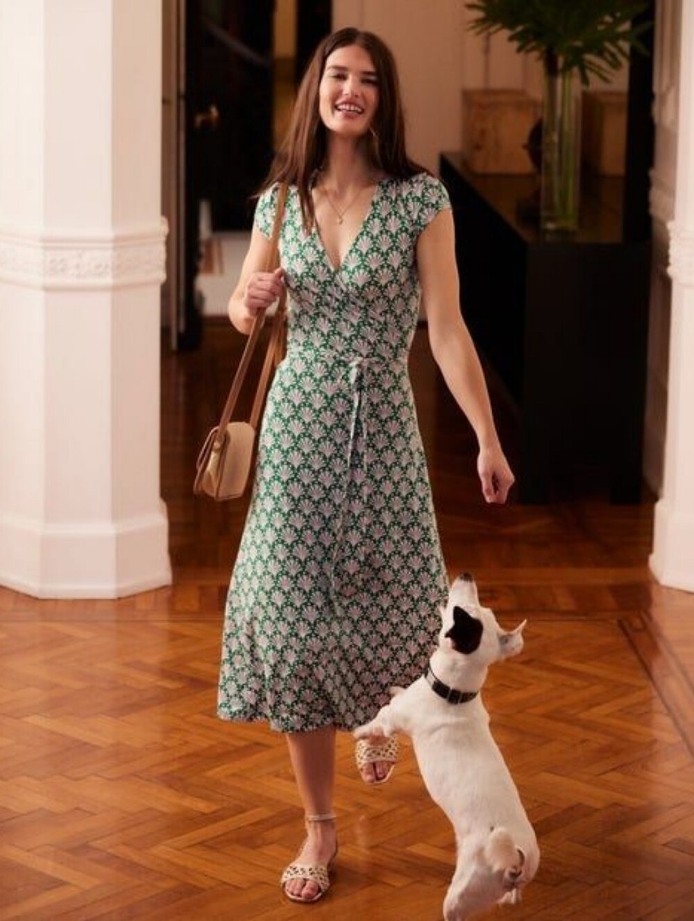 Boden Green Pink Joanna Cap Sleeve Wrap Dress Sz 12 Long